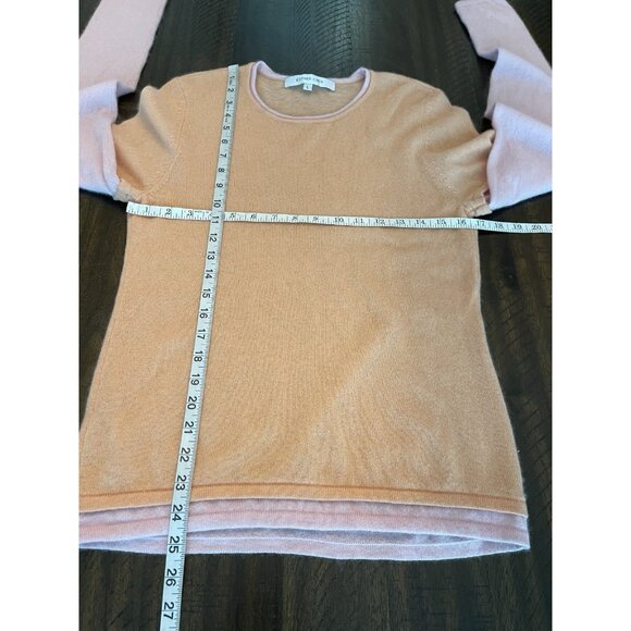 Esther Chen 100% Cashmere Sweater Large Peach Pink Colorblock Crew Neck CozyCore - Picture 4 of 8
